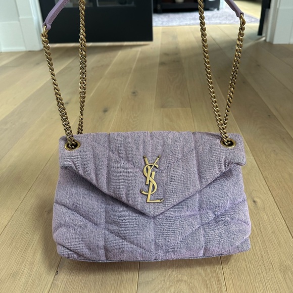 YSL Saint Laurent Lilac Denim Puffer Bag- Small LouLou - Picture 7 of 14